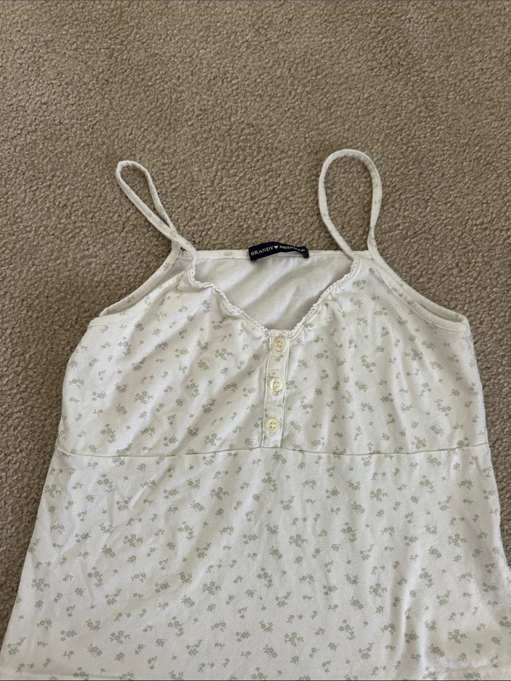 Brandy Melville Cream Tank with Pale Green Floral Print